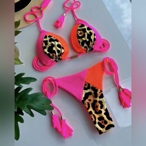Sexy Leopard Colorblock Two Piece Bikini Swimsuit